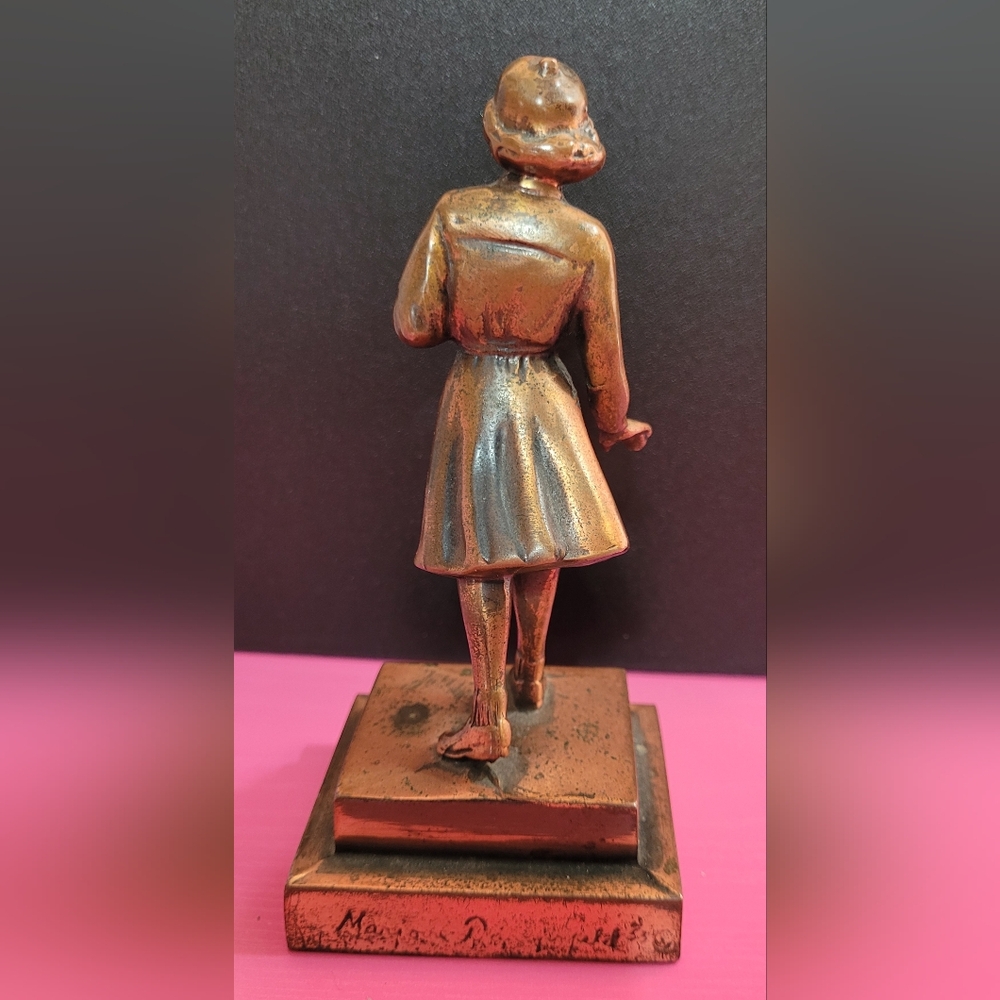 VTG Marjorie Daingerfield Girl Scouts USA Bronze Statue Trophy Figurine 1050's - Picture 2 of 5